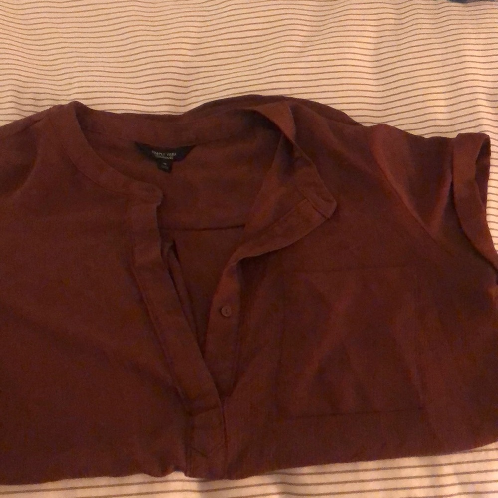 Simply Vera Wang Maroon colored V neck Work shirt